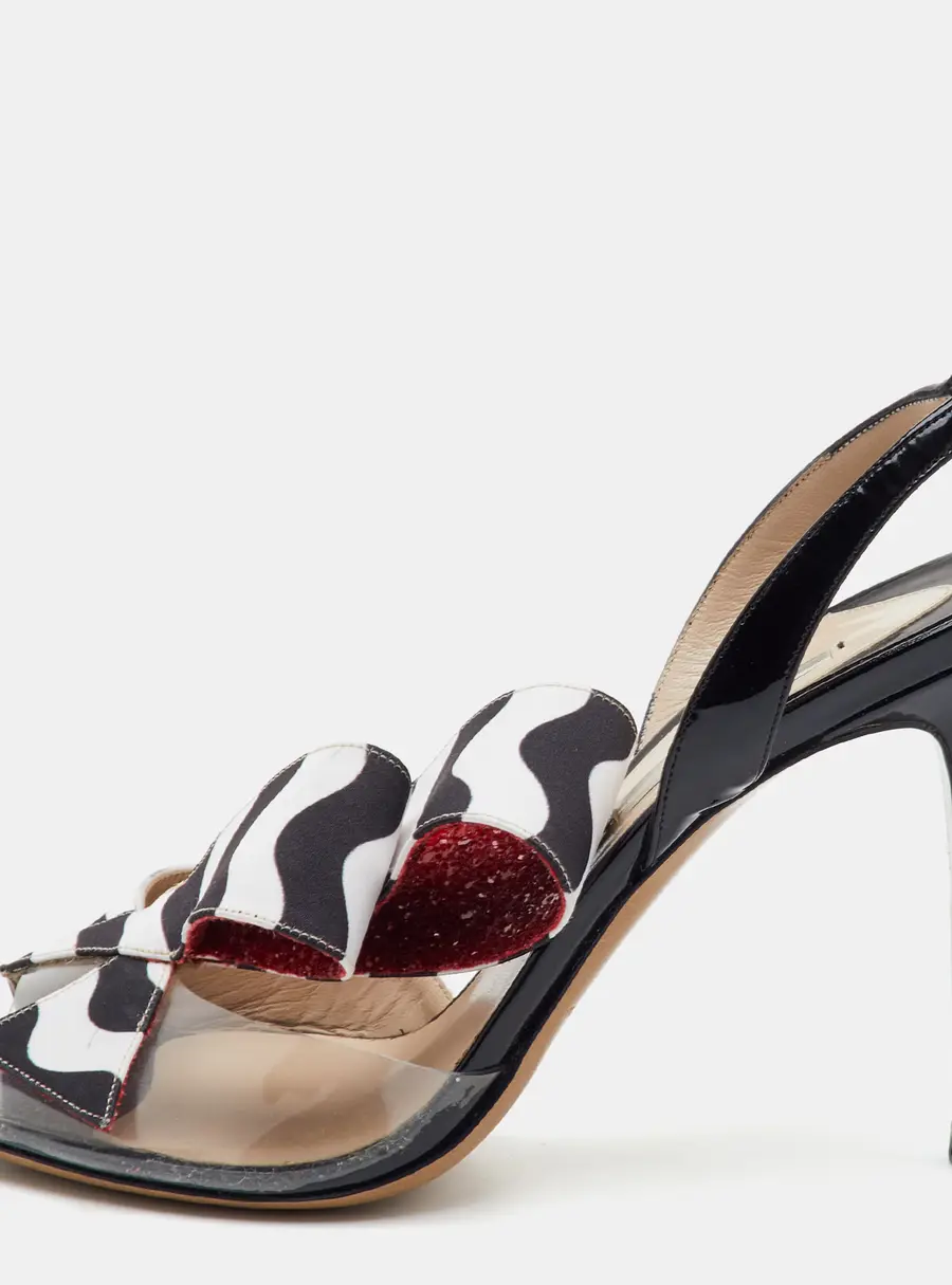 Nicholas Kirkwood Size 39.5 Black/White Stripe Fabric and Patent Leather Slingback Sandals