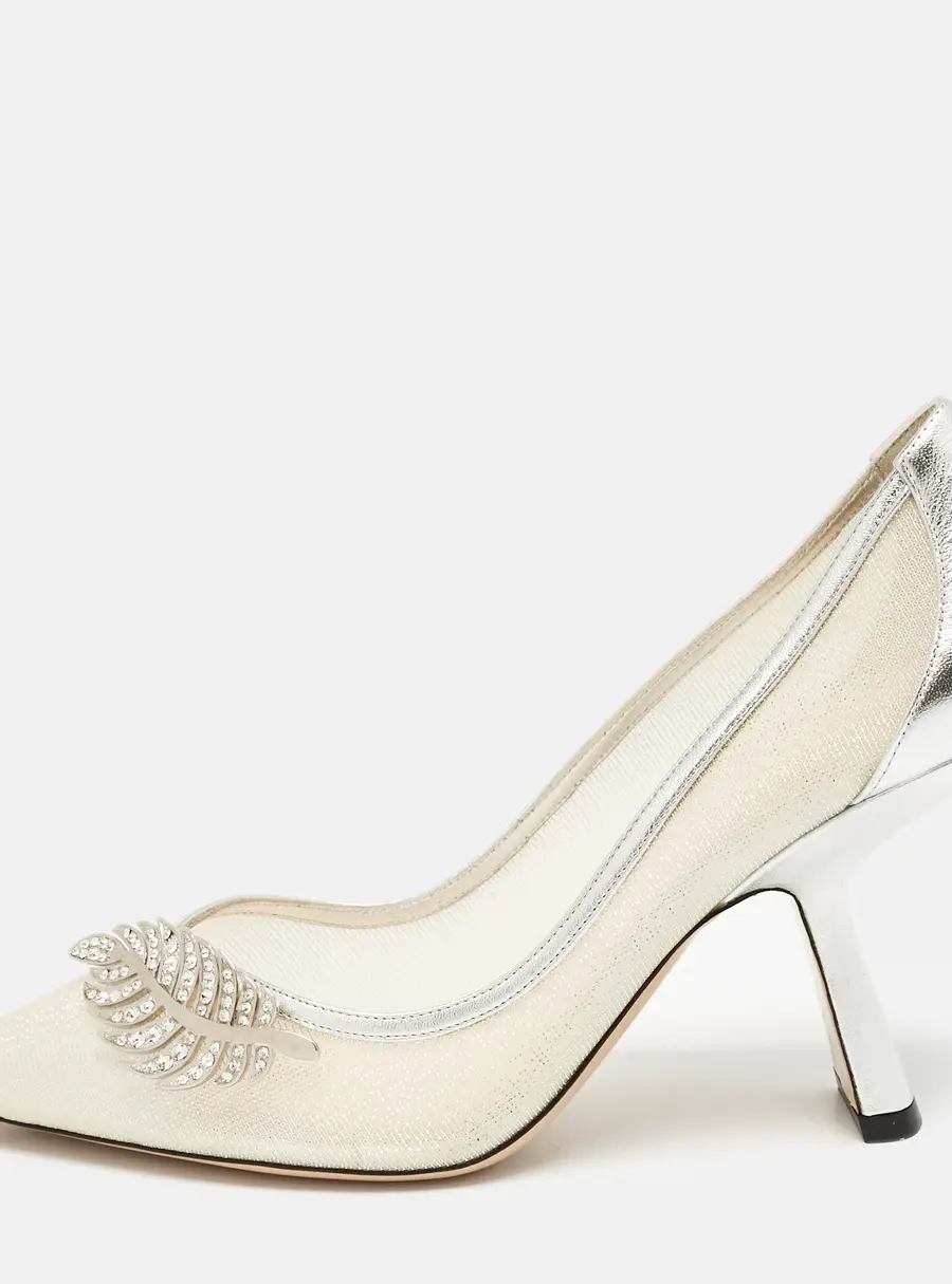 Nicholas Kirkwood Silver Leather and Mesh Monstera Pumps Size 39.5
