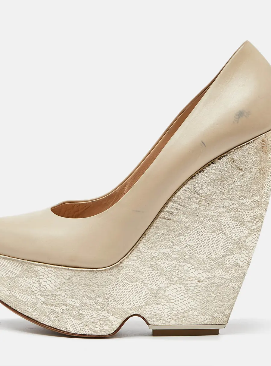 Nicholas Kirkwood Cream Leather Wedge Platform Pumps Size 39