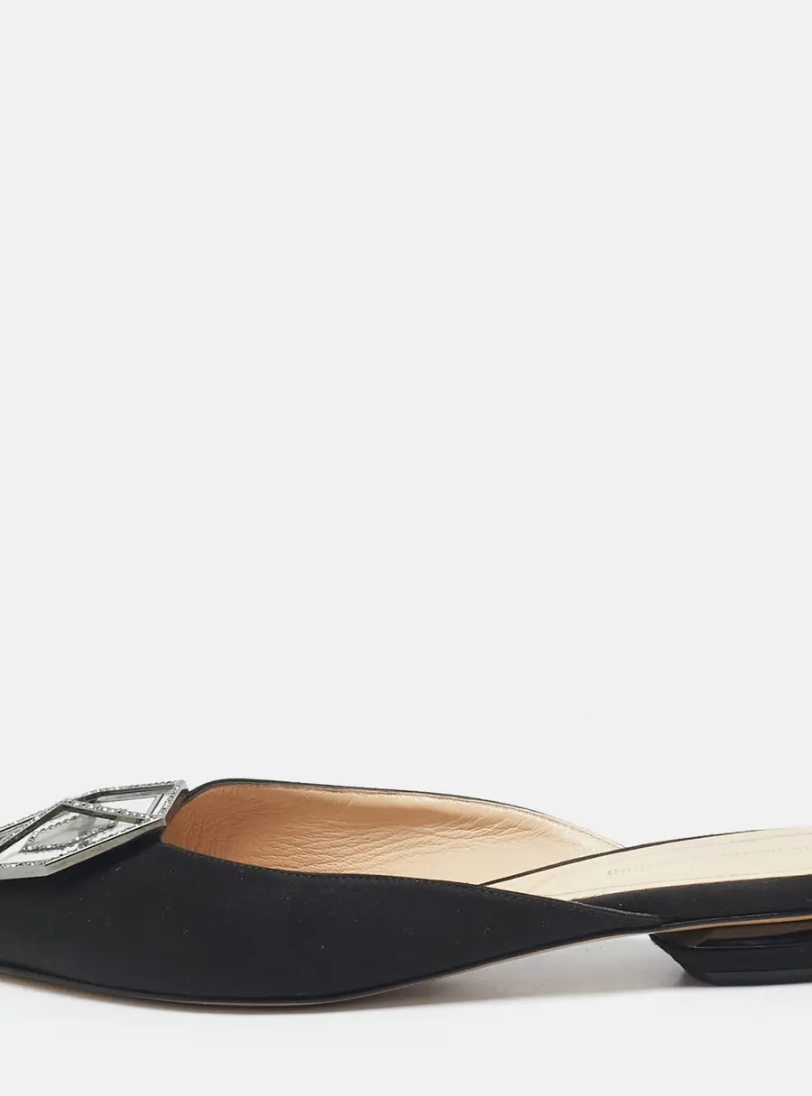 Nicholas Kirkwood Black Satin Eden Crystals Embellished Flat Mules Size 38
