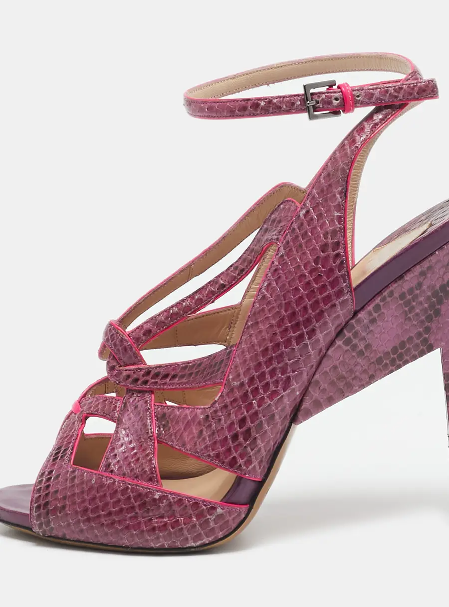 Nicholas Kirkwood Purple Snakeskin Leather Ankle Strap Sandals Size 40