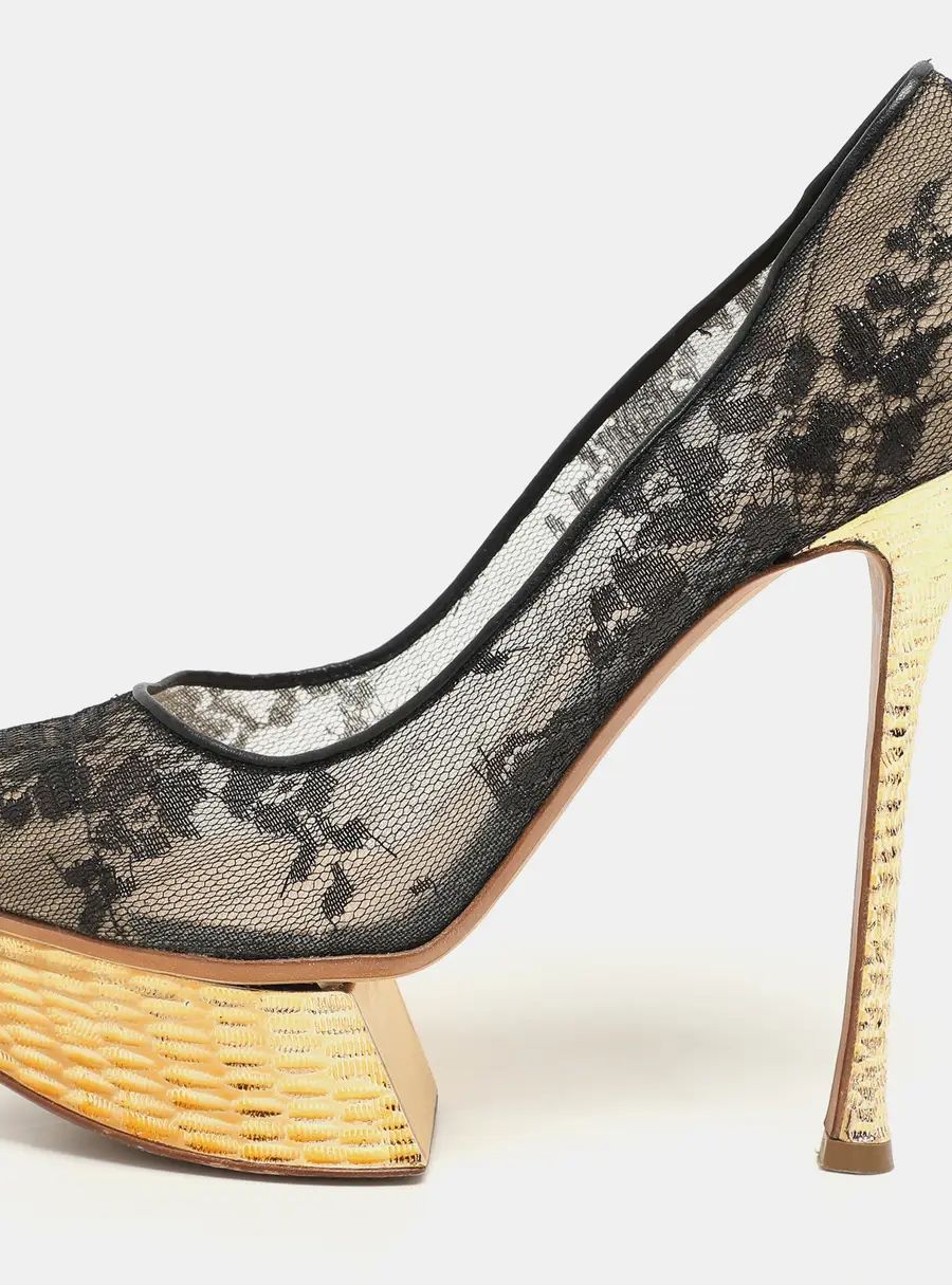 Nicholas Kirkwood Black Lace Platform Pumps Size 37.5
