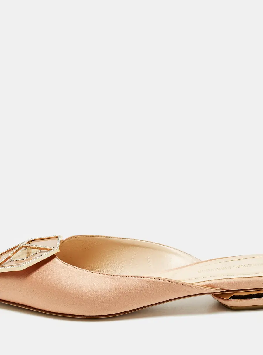 Nicholas Kirkwood Eden Size 36.5 Beige Satin Crystals Embellished Mules