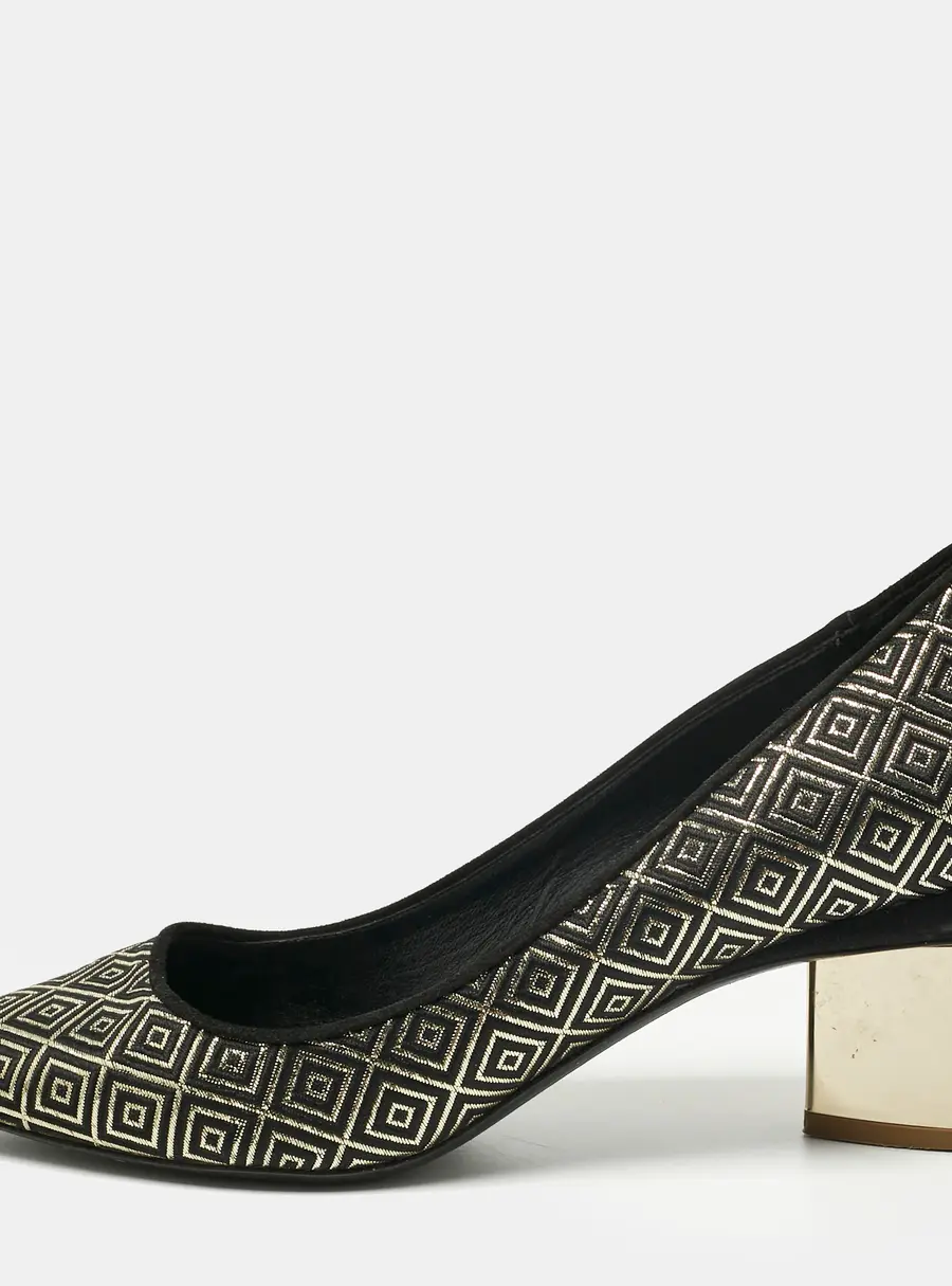 Nicholas Kirkwood Black/Gold Diamond Quilt Jacquard Pointed Toe Pumps Size 38