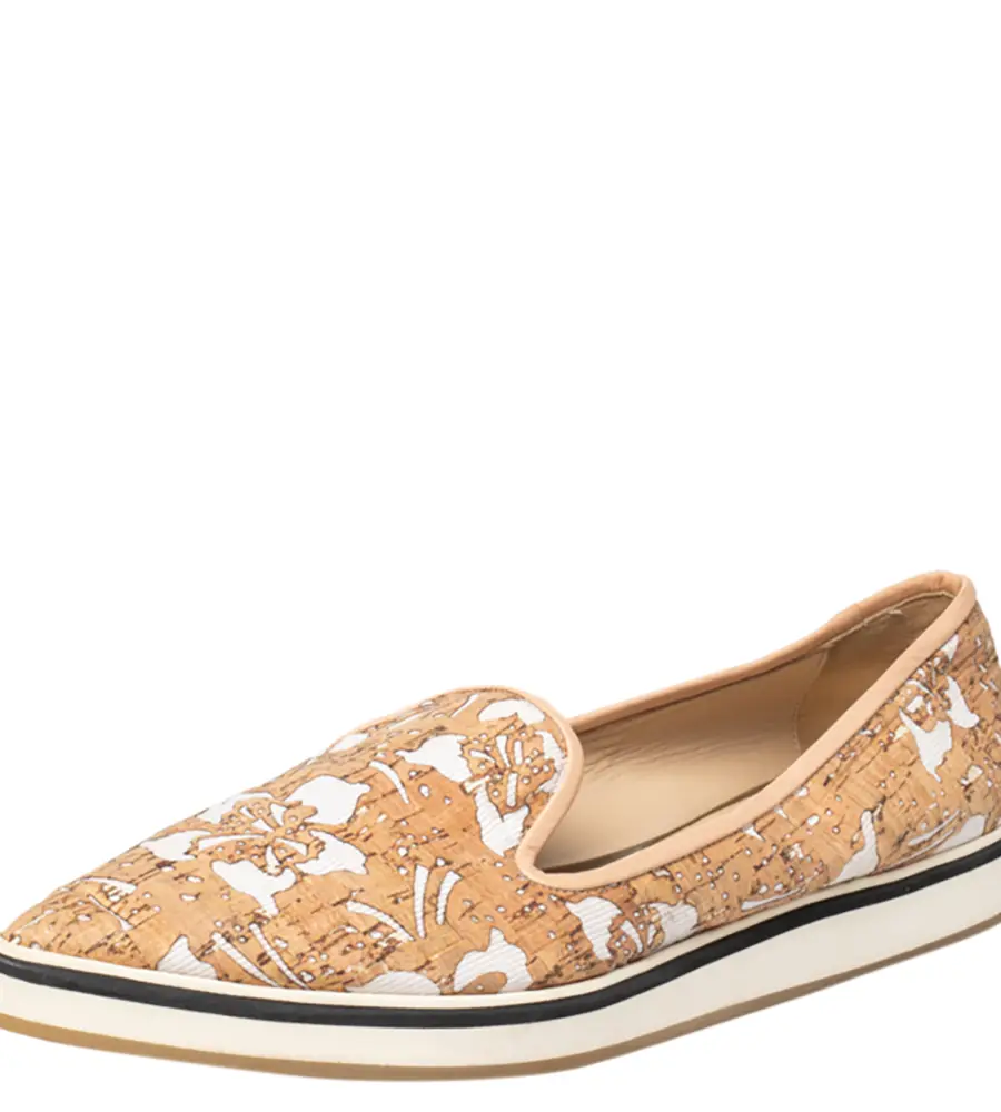 Nicholas Kirkwood Beige/White Cork And Fabric Pointed Toe Slip On Sneakers Size 39