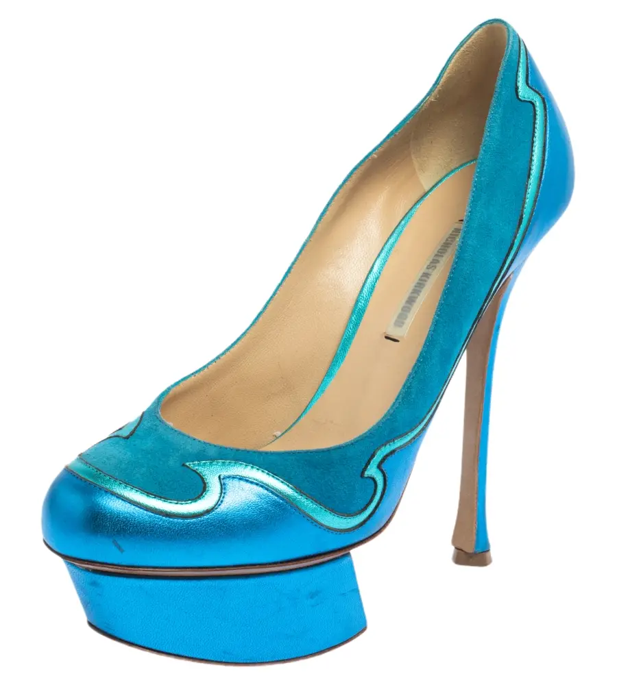 Nicholas Kirkwood Blue Suede And Leather Platform Pumps Size 36.5