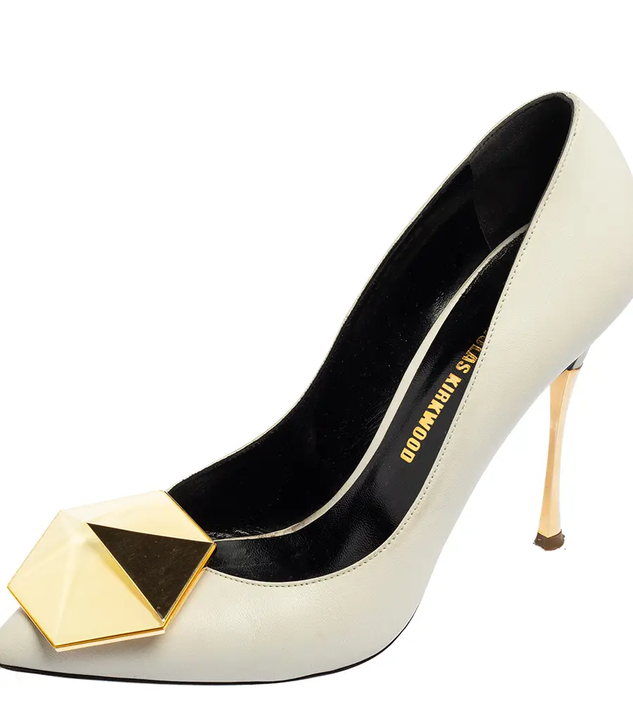 Nicholas Kirkwood White Leather Hexagon Pointed Toe Pumps Size 37.5