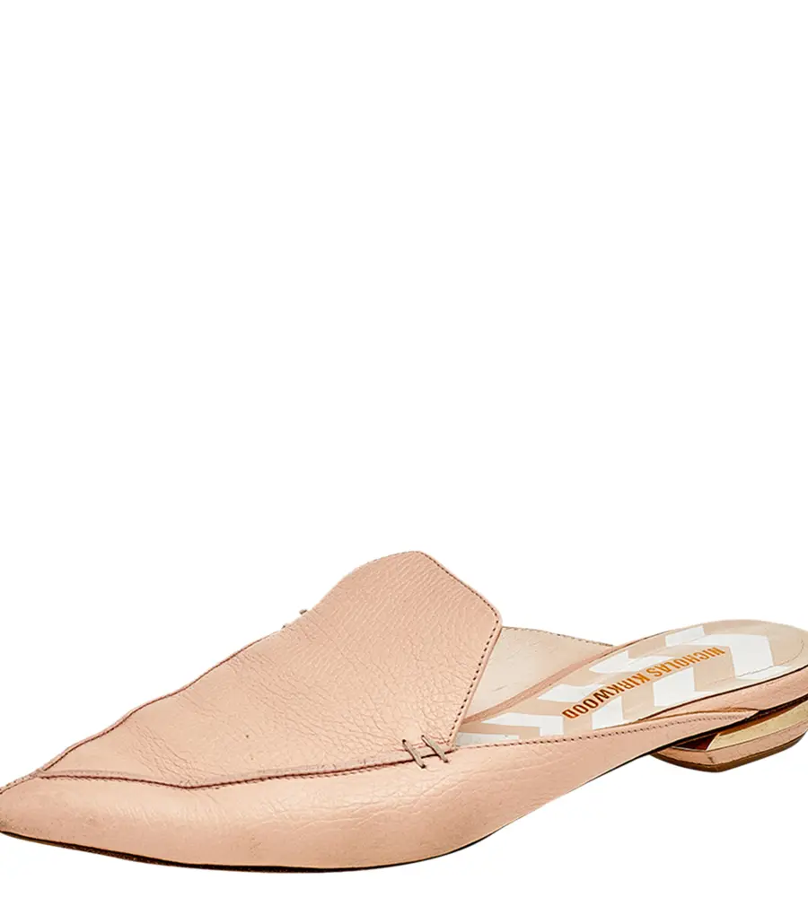 Nicholas Kirkwood Cream Leather Pointed Toe Beya Flat Mule Sandals Size 39.5