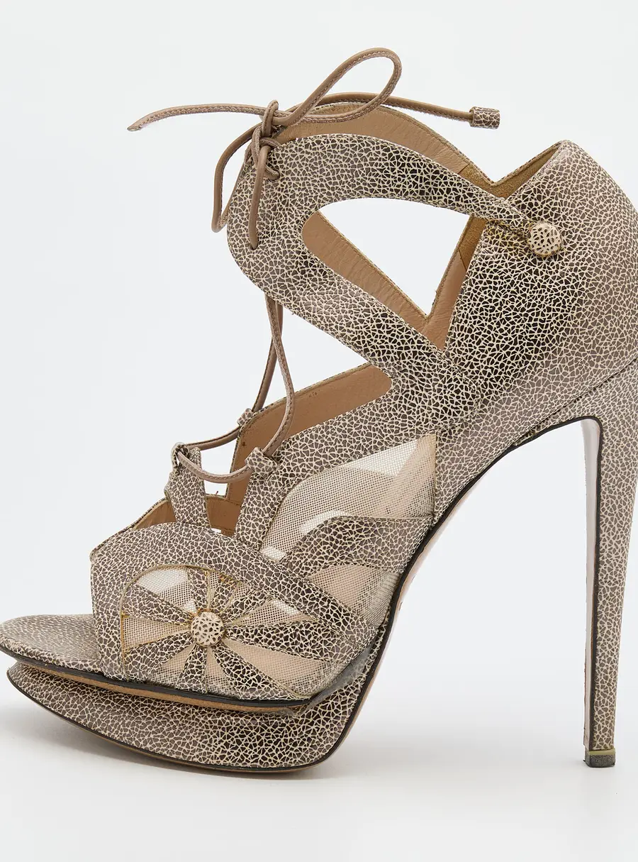 Nicholas Kirkwood Brown/Beige Leather and Mesh Lace Up Platform Sandals Size 37