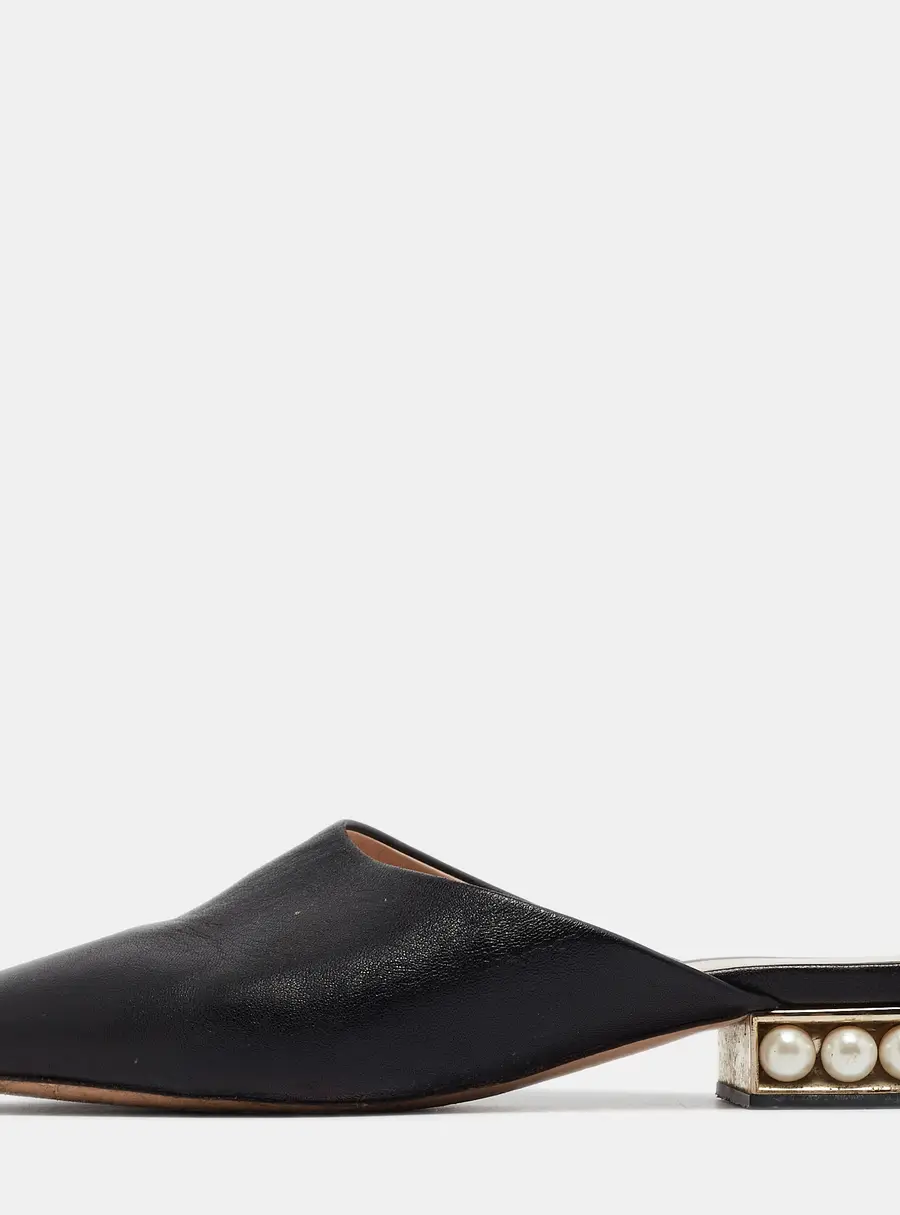 Nicholas Kirkwood Black Leather Casati Flat Mules Size 36