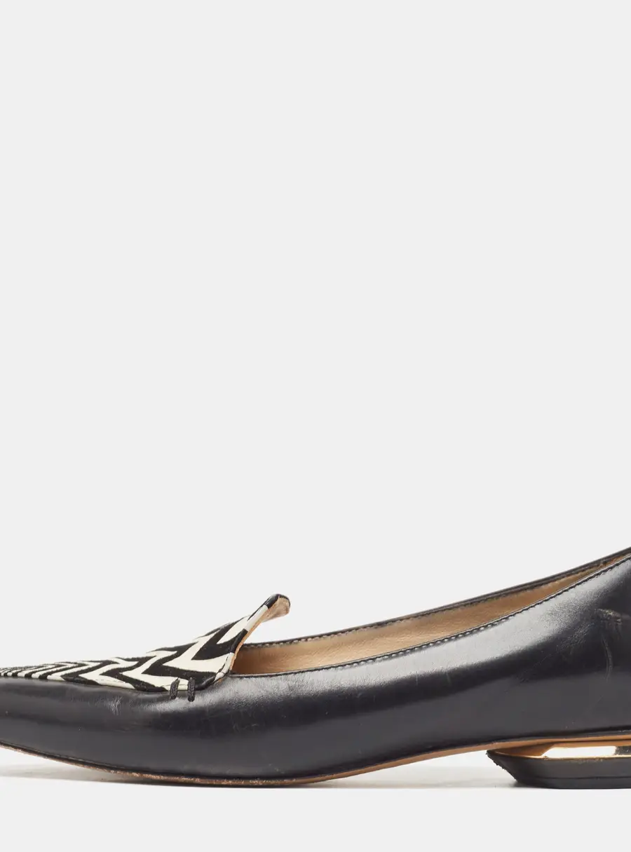 Nicholas Kirkwood Black/White Leather Beya Zigzag Pointed Toe Ballet Flats Size 35