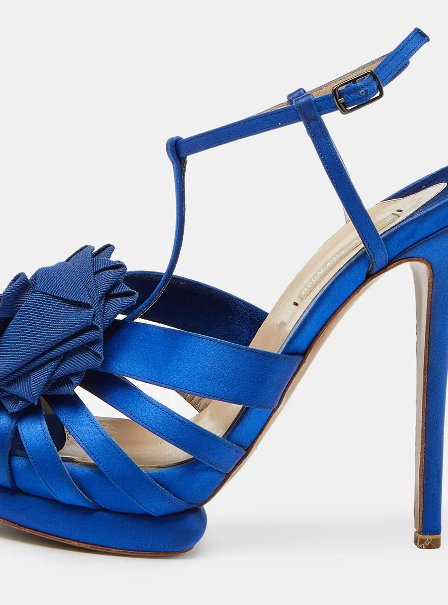 Nicholas Kirkwood Blue Satin Platform Ankle Strap Sandals Size 39