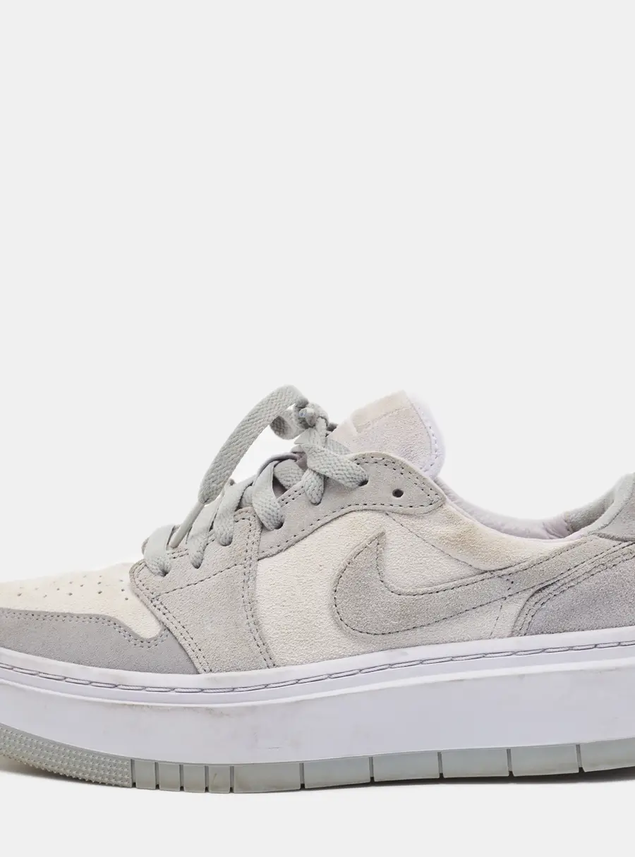 Air Jordans Grey/White Suede Elevate Air Jordan 1 Low Top Sneakers Size 40.5