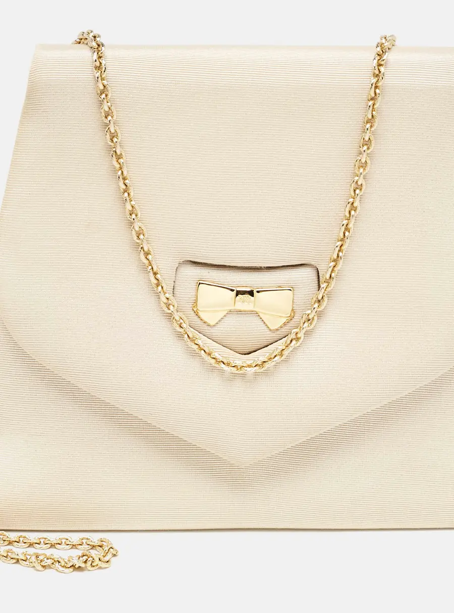 Nina Ricci Beige Fabric Bow Flap Chain Shoulder Bag