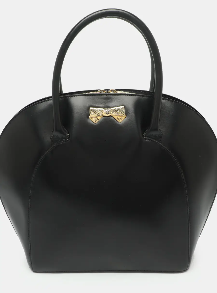 Nina Ricci Black Leather Vintage Bow Dome Satchel
