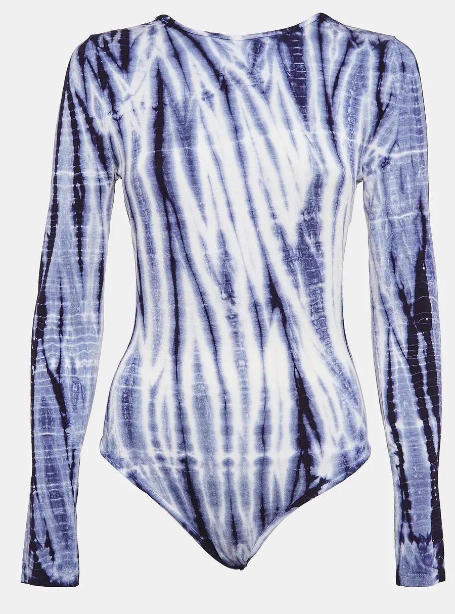 Ninety Percent Blue Tie-Dye Print Tencel Bodysuit M