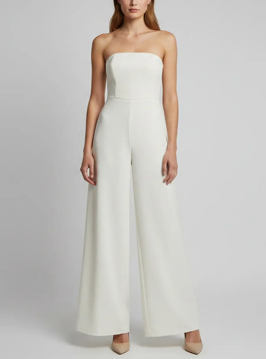 Nomi Fame Off White Crepe Palazzo Pant Strapless Sarah Jumpsuit S