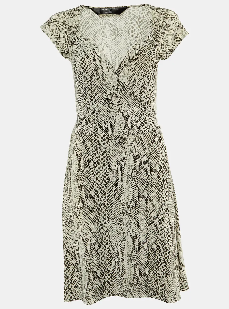 Norma Kamali Pale Grey Snake Print Jersey Wrap Dress M