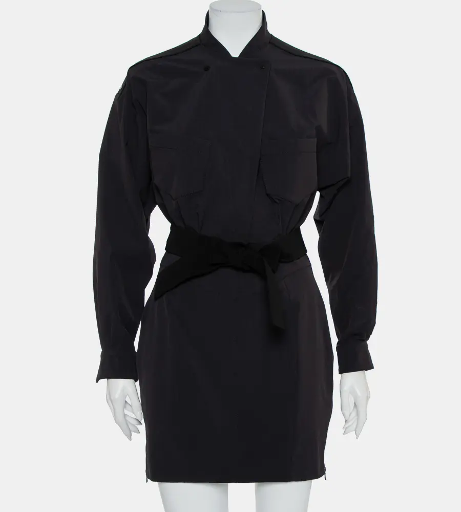 Norisol Ferrari Black Synthetic Paneled Belted Mini Dress M