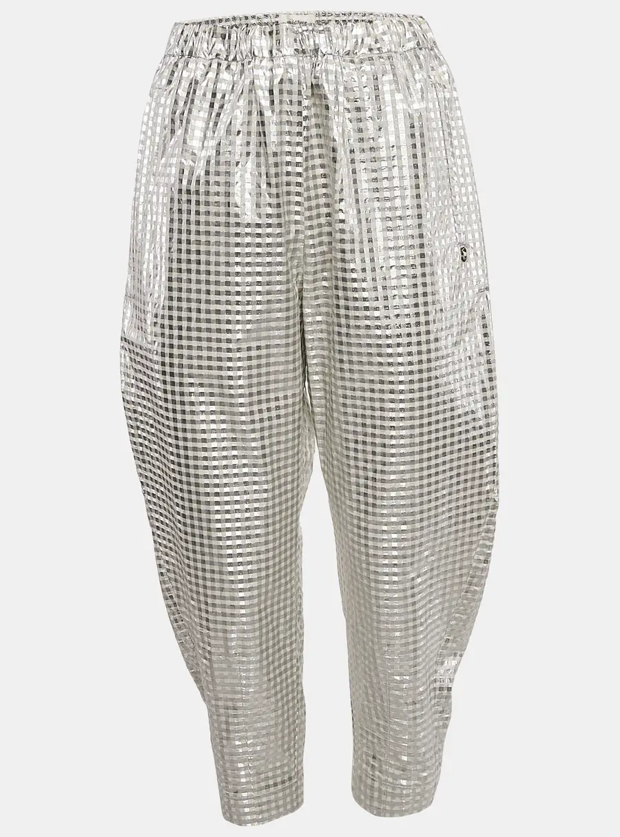 Ottodame Silver Lurex and Cotton Blend Gingham Trousers S