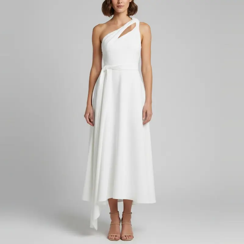 Oddmuse White Sateen The Ultimate Muse Asymmetric Midi Dress XS