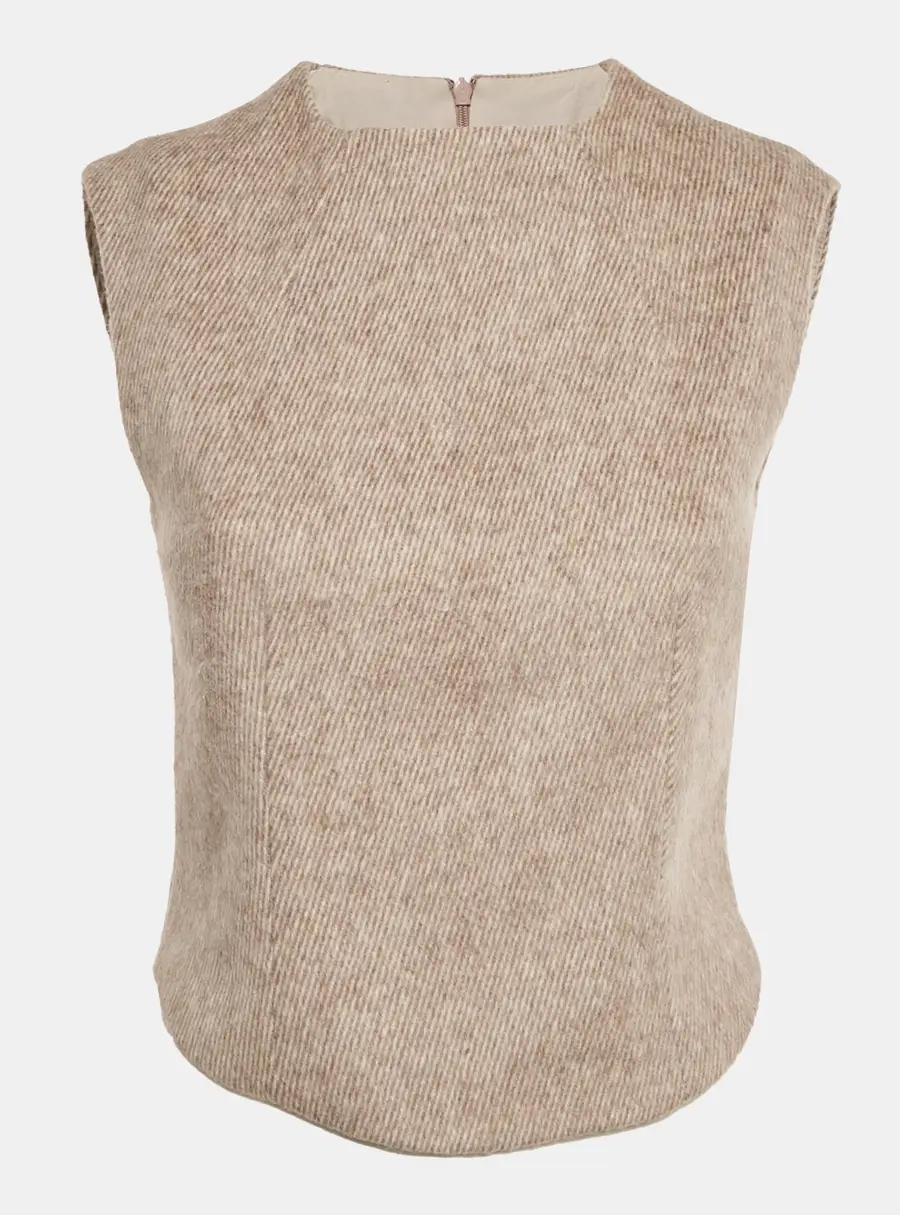 Oddmuse Beige Gabardine Sleeveless Top S