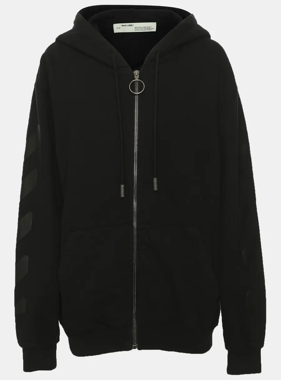 Off-White Black Cotton Diag Oversized Zipped Hoodie L