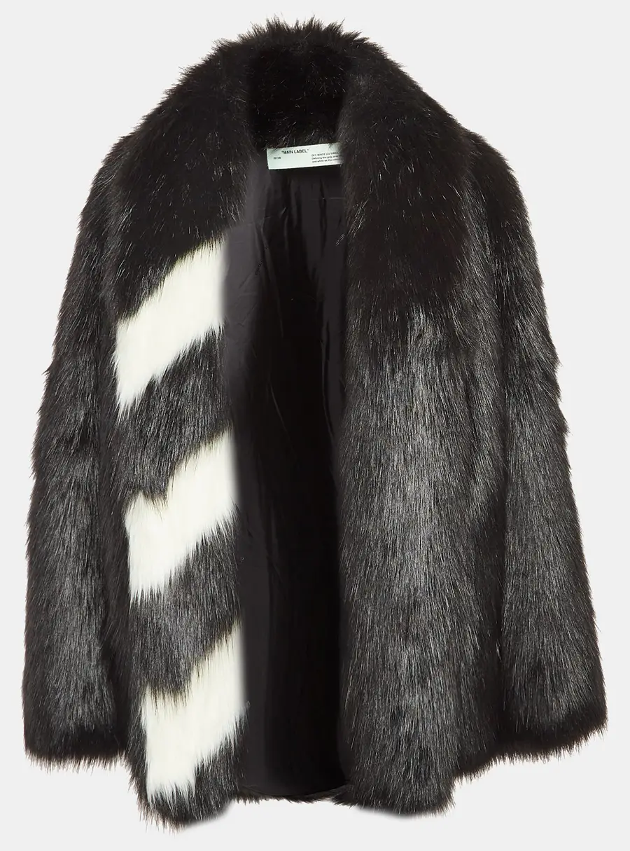 Off-White Black Faux Fur Front Open Overcoat M