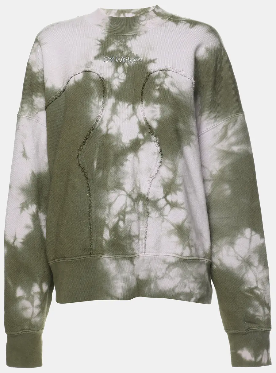 Off-White Green Tie Dye Cotton Knit Crew Neck Sweatshirt XS