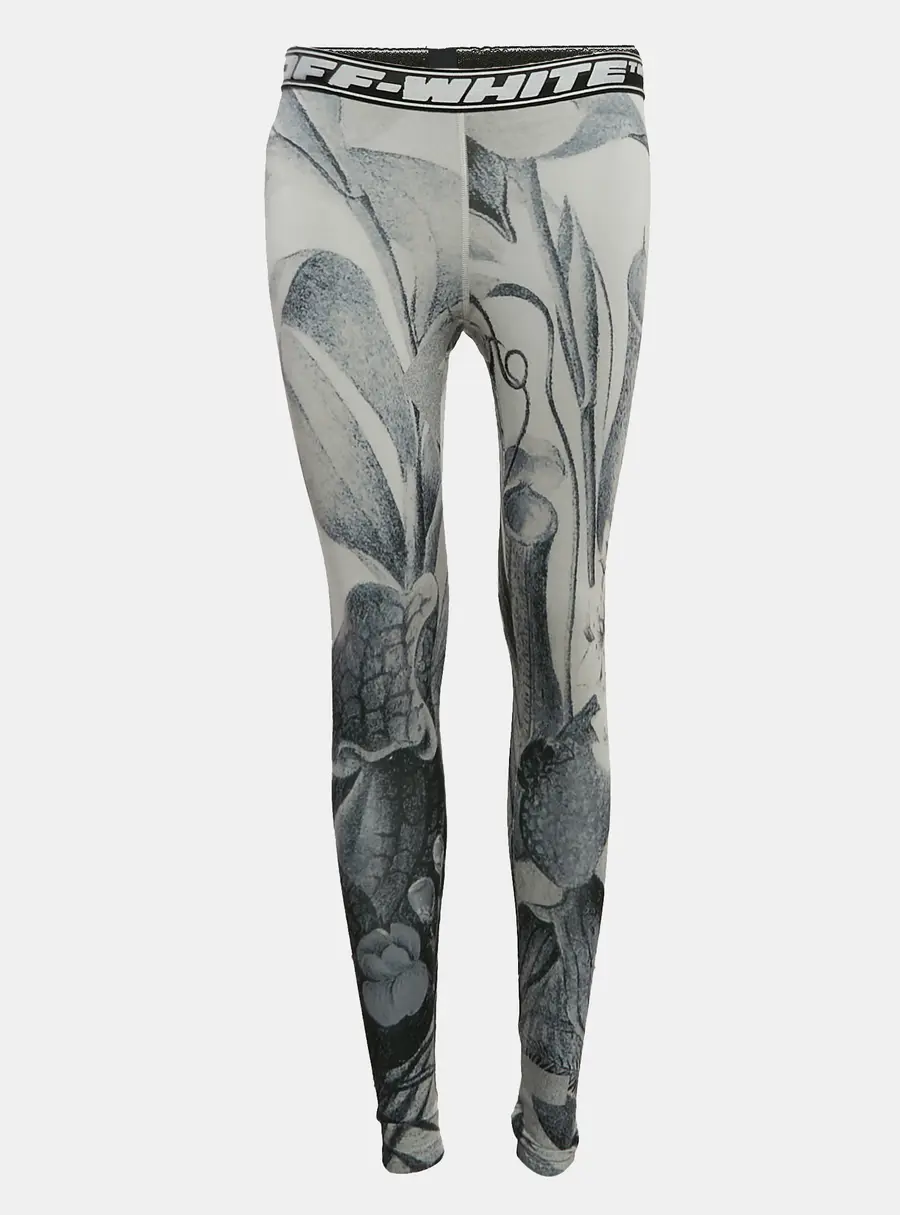 Off-White Grey Athleisure Botanical Print Jersey Leggings S