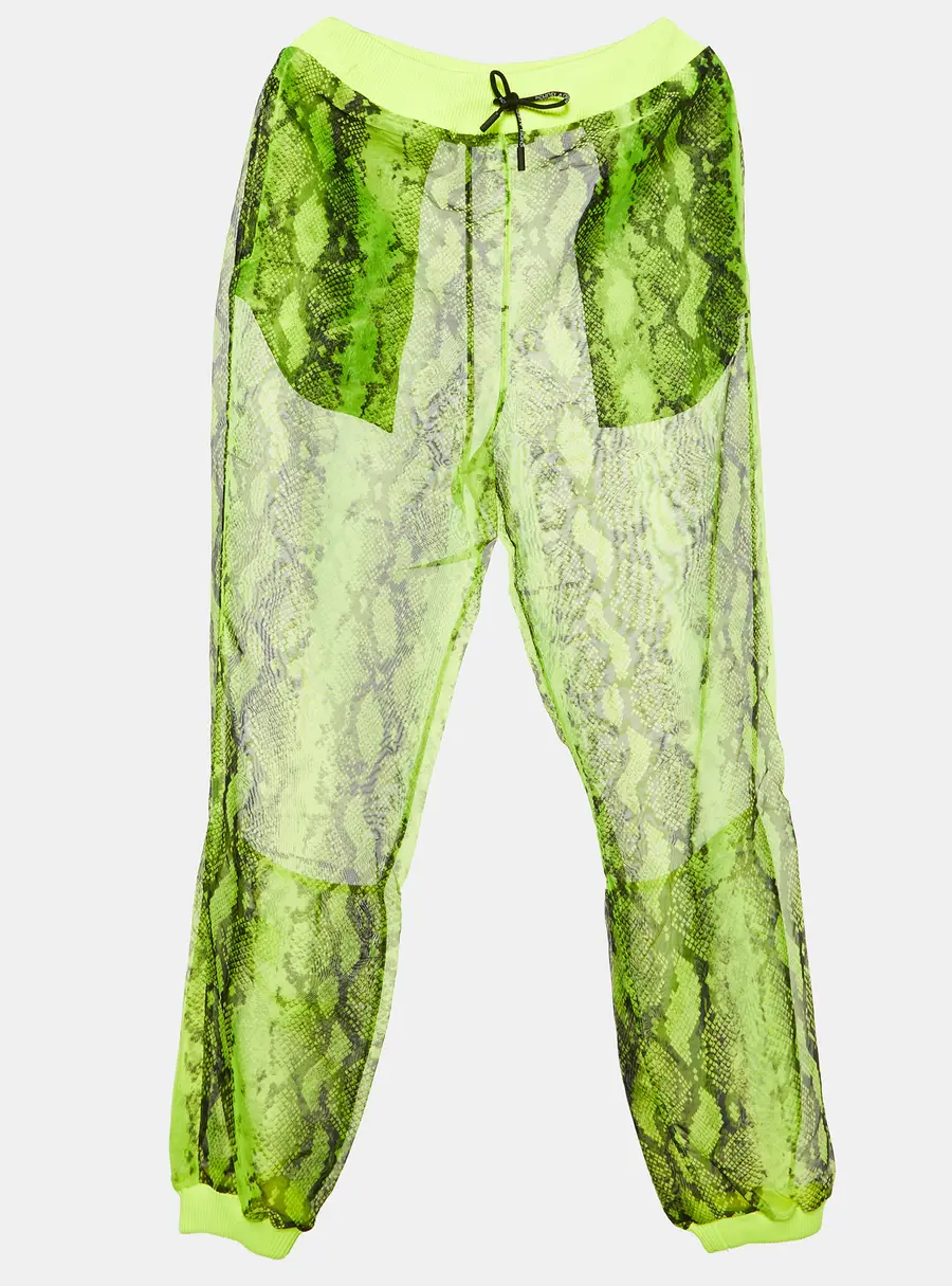 Off-White Neon Yellow Snake Print Organza Sheer Joggers M