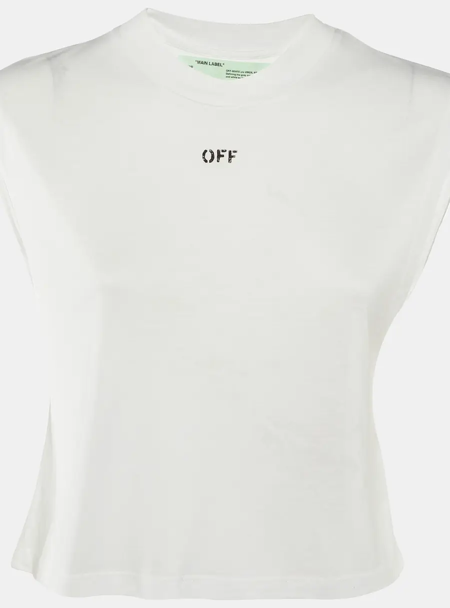 Off-White White Printed Lyocell Blend Sleeveless Crew Neck T-Shirt XXS
