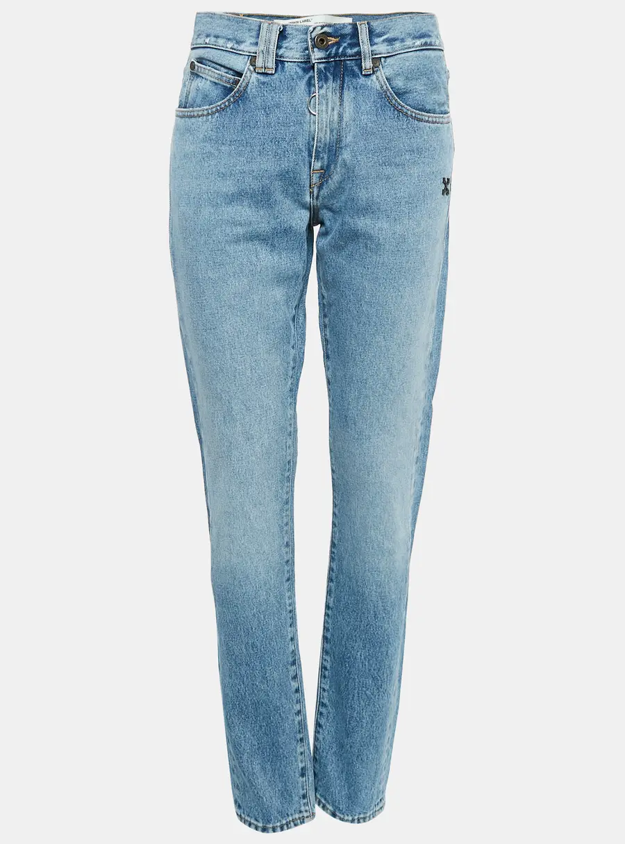 Off-White Blue Denim Distressed Slim Fit Jeans L Waist 32"