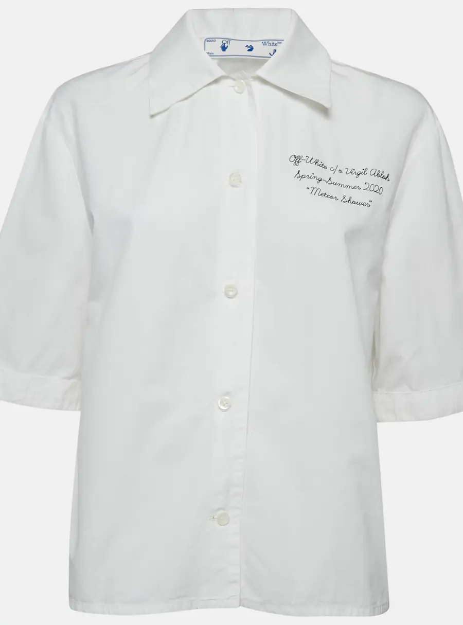 Off-White White Embroidered Cotton Short Sleeves Shirt S