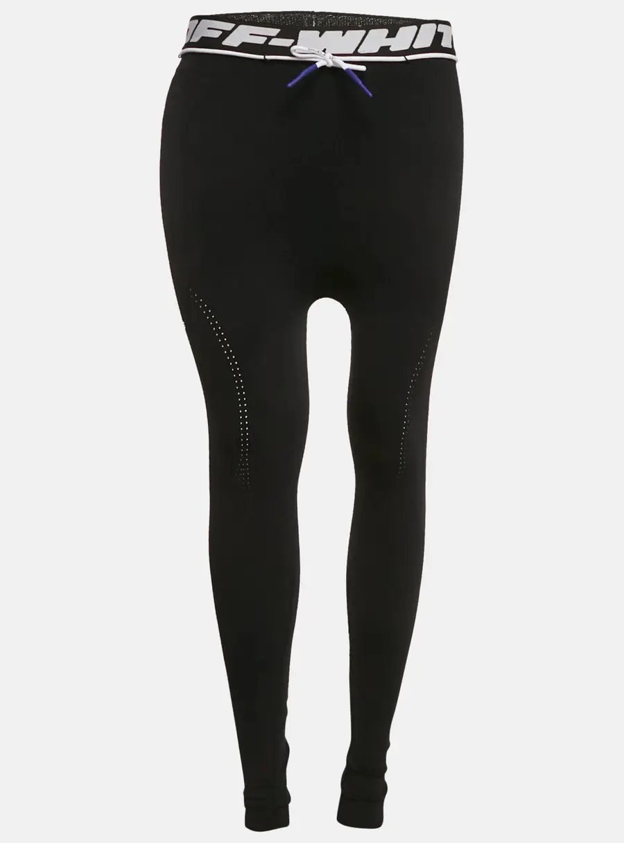 Off-White Black Jersey Drawstring Active Leggings L