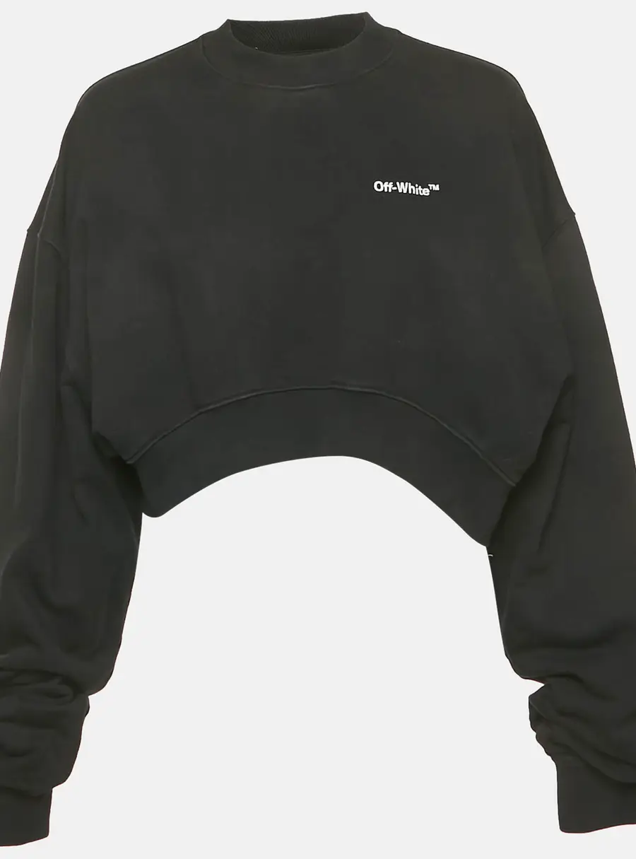 Off-White Black Logo Embroidered Cotton Crop Sweatshirt M