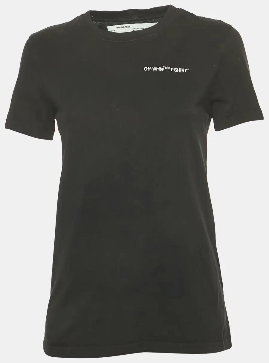 Off-White Black Logo Embroidered Jersey Crew Neck T-Shirt XS