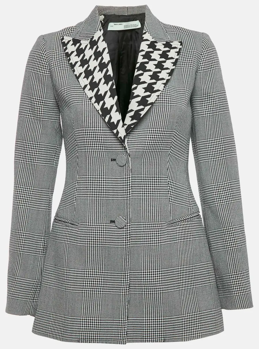 Off-White Black/ White Prince Of Whales Wool Single Breasted Blazer S