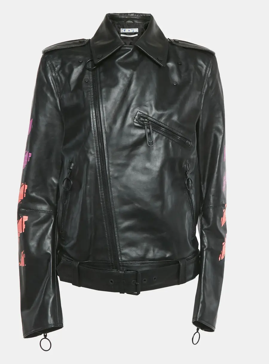 Off-White Black Arrow Painted Leather Jacket L