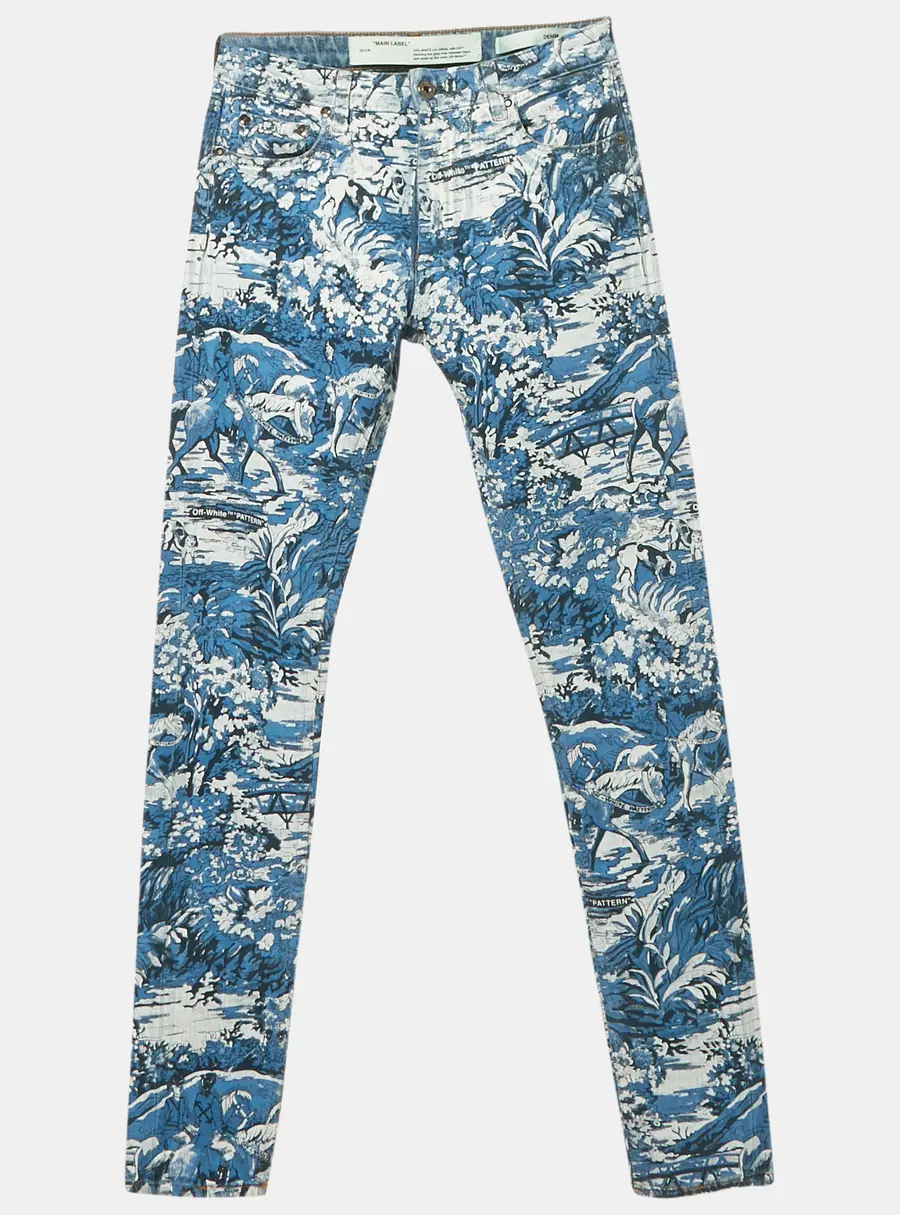 Off-White Blue Printed Denim Tapestry Skinny Jeans S Waist 26"