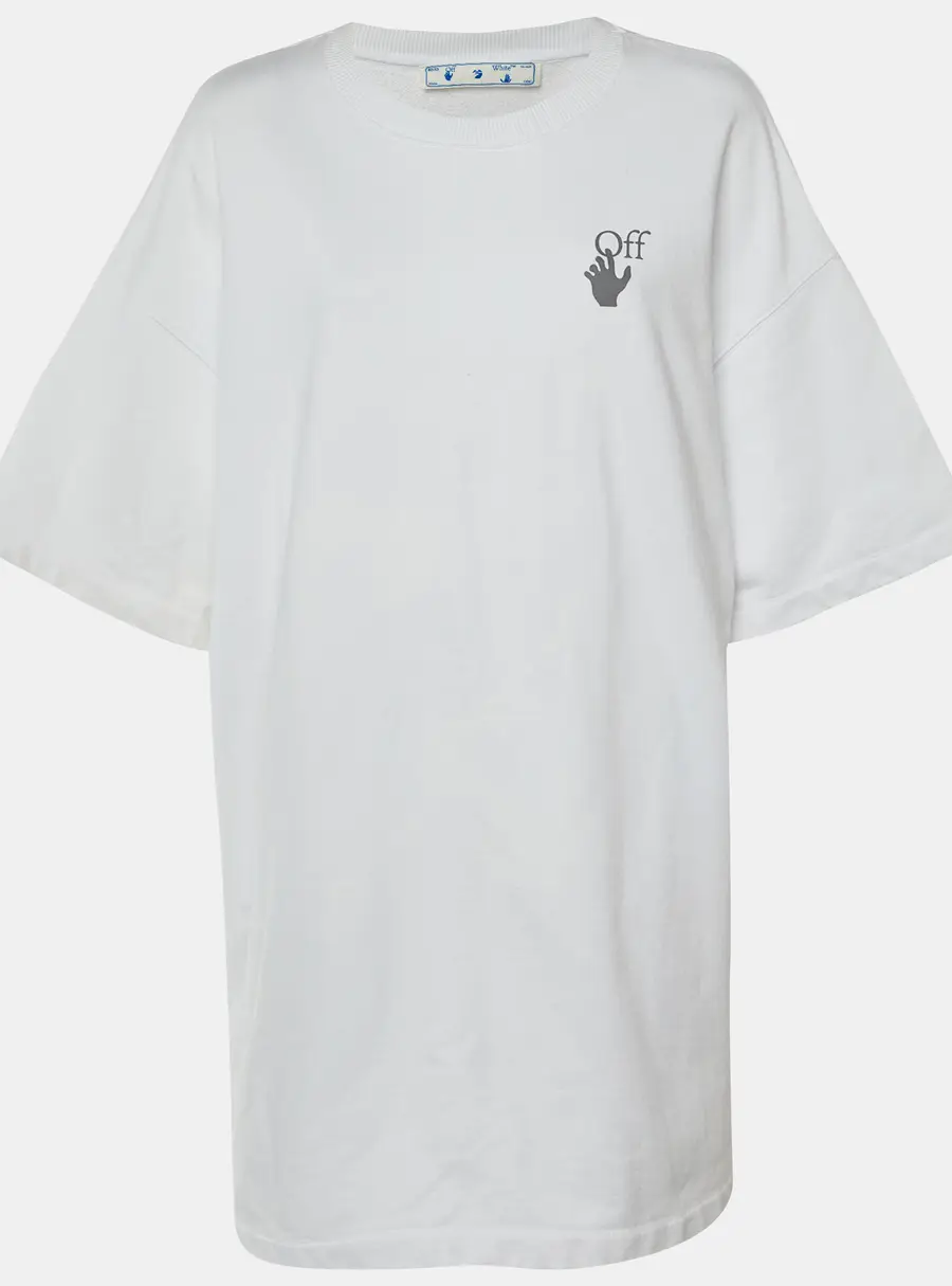 Off-White White Arrow Print Cotton T-Shirt Dress M