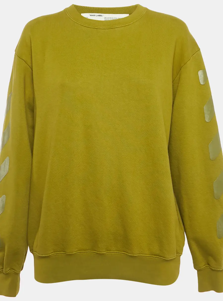 Off-White Green Cotton Crewneck Arrow Print Sweatshirt S