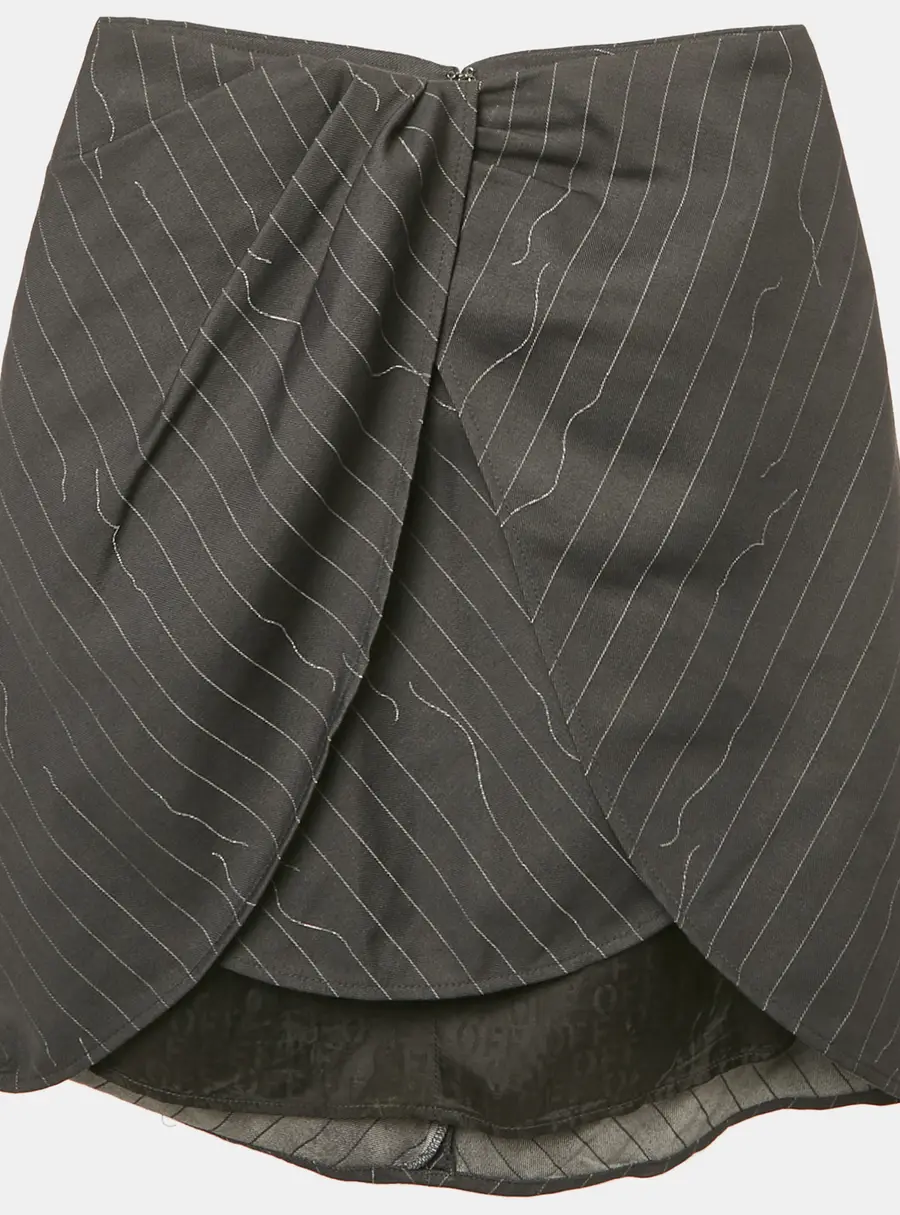 Off-White Grey Pinstripe Layered Mini Skirt S