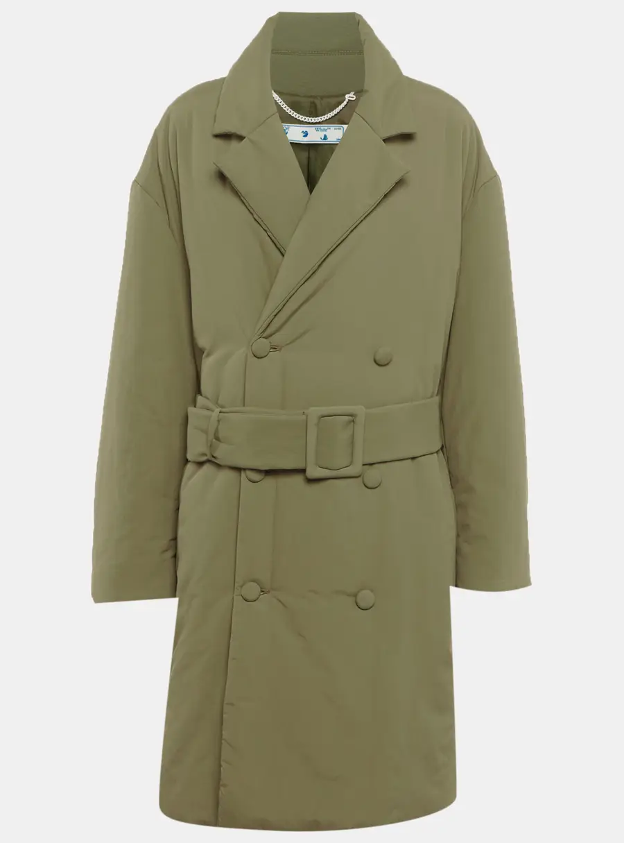Off-White Green Synthetic Double Breasted Trench Coat S