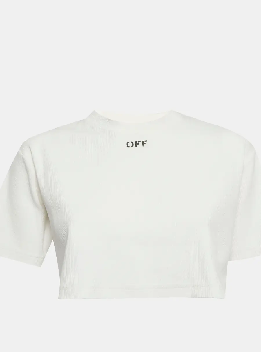 Off-White White Logo Rib Knit Crop Top S