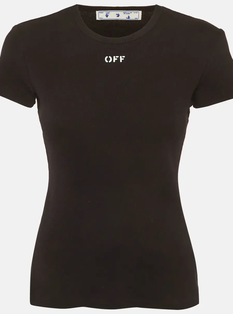 Off-White Black Logo Print Rib Knit T-Shirt S