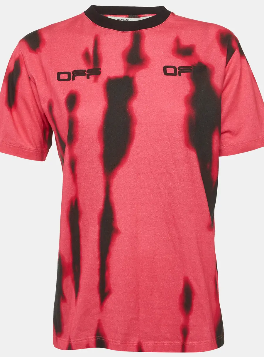 Off-White Pink/Black Logo Print Jersey Crew Neck T-Shirt S