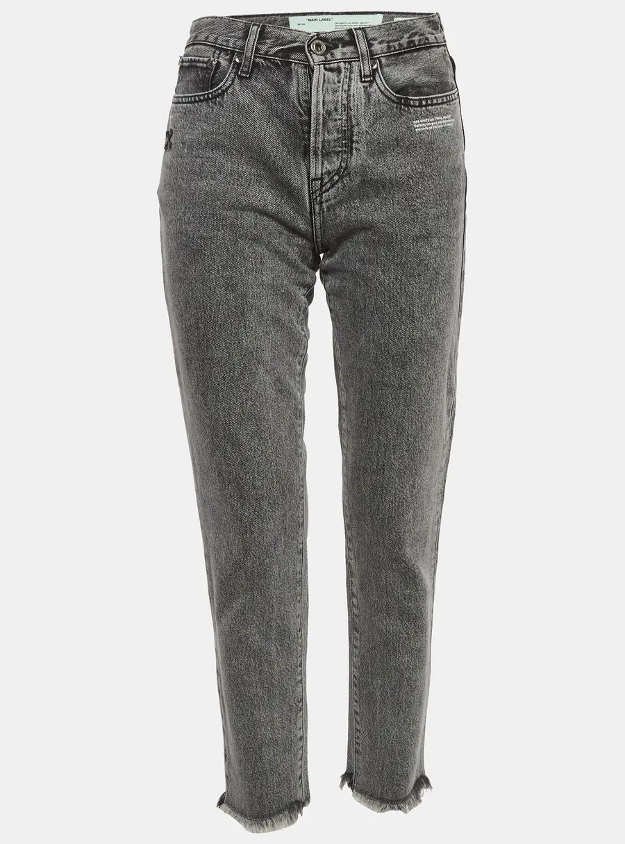 Off-White Grey Denim Raw Edge Skinny Jeans S/Waist 26"
