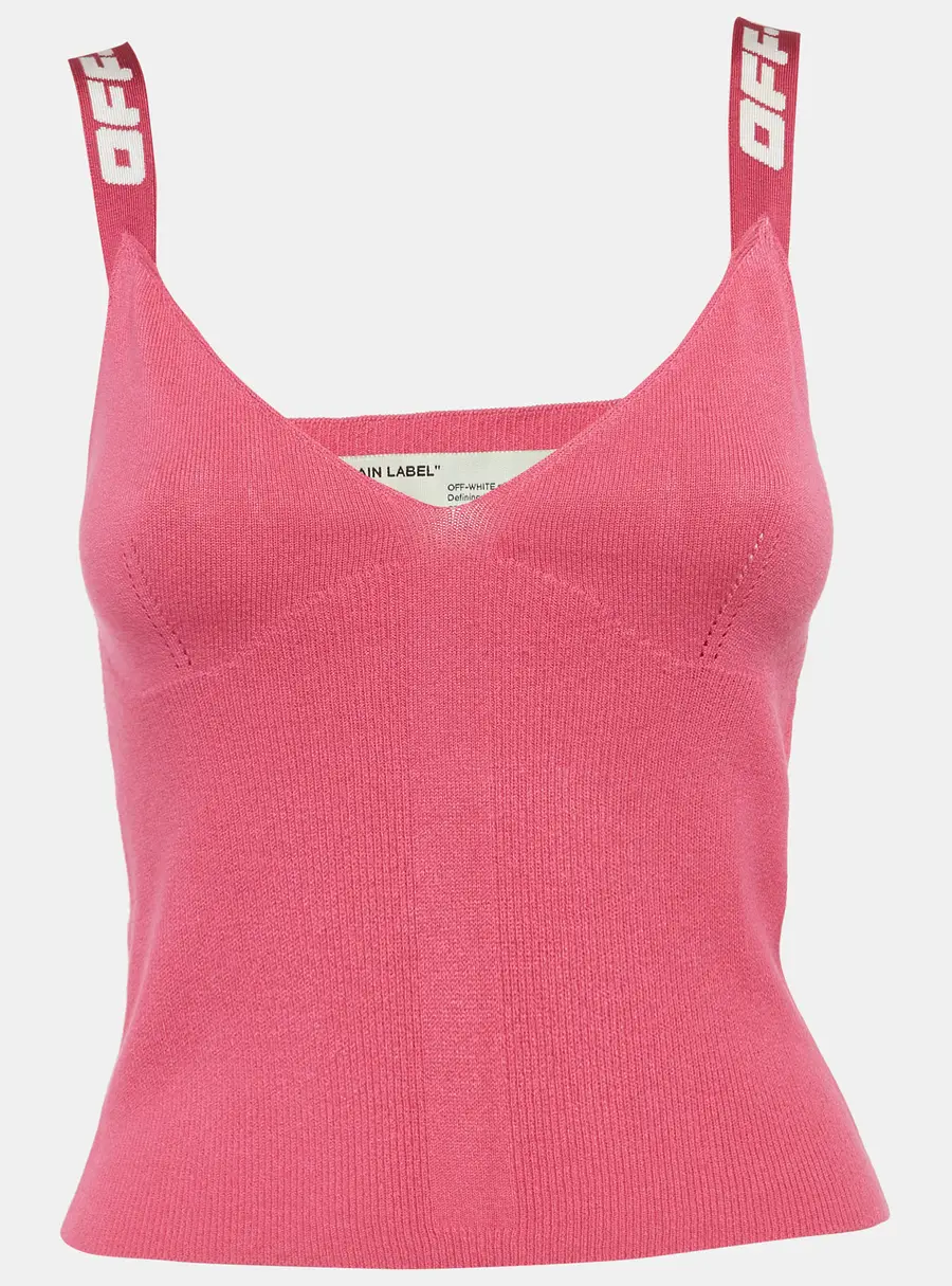 Off-White Pink Stretch Knit Logo Band Tank Top M