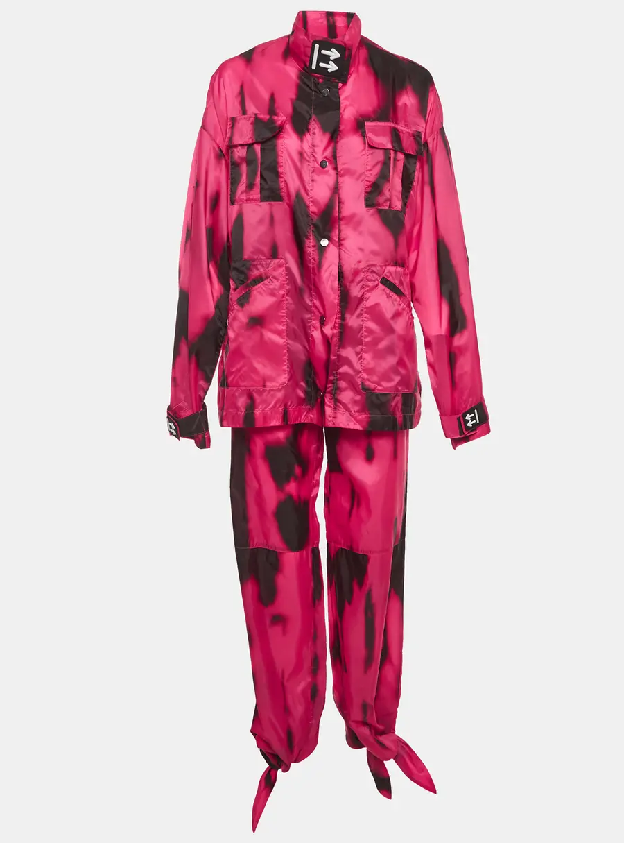 Off-White Pink/Black Tiger Dye Nylon Jacket and Pants Suit M/L